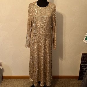 Ann Taylor size 14 Gold/Rose Sequin Midi Dress